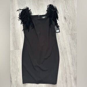 New DKNY Black Mini Dress with Beaded Fringe Size 6